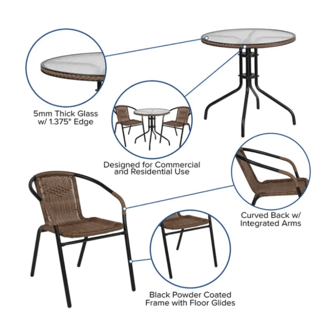 3-Piece Outdoor Rattan Bistro Set - Image 4