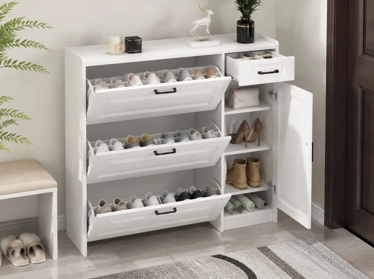 White Bucket Flip Shoerack Cabinet - Image 4